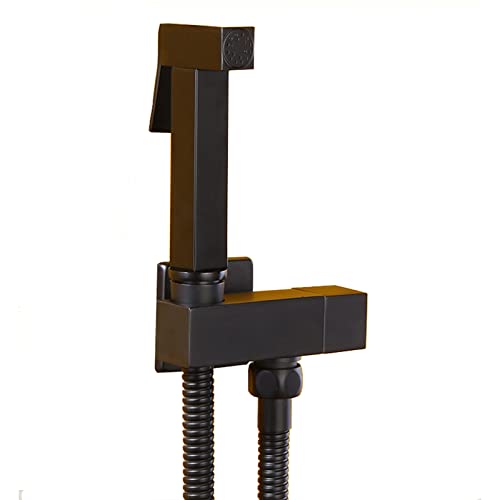 UQACHG WC-Bidet-Sprüher, mattschwarz, Handwäsche-Sprüher, massives Messing, quadratischer Bidet-Wasserhahn, Einwegventil, Badezimmer-Dusch-Set für persönliche Hygiene, A, A von UQACHG
