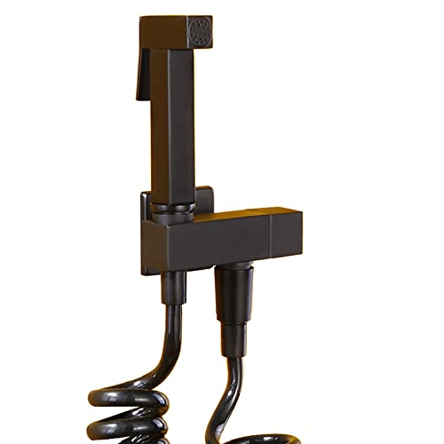 UQACHG WC-Bidet-Sprüher, mattschwarz, Handwäsche-Sprüher, massives Messing, quadratischer Bidet-Wasserhahn, Einwegventil, Badezimmer-Dusch-Set für persönliche Hygiene, A, B Set von UQACHG