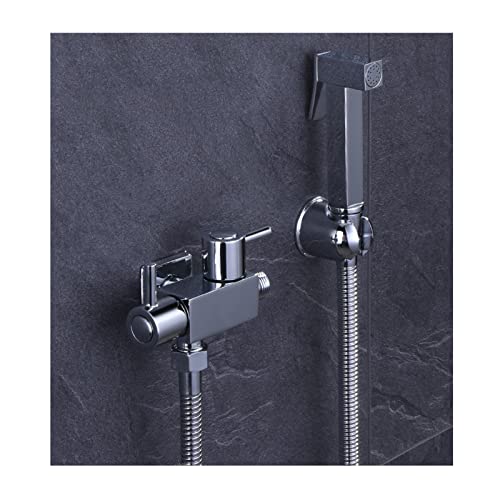 UQACHG WC-Bidet-Sprühgerät, Handgerät, Stoffwindelsprüher, Messing, Chrom, Doppelgriff, Einzelloch, Badezimmer-Befestigungsset, Wandmontage, Bidet-Wasserhahn für kaltes Wasser, von UQACHG
