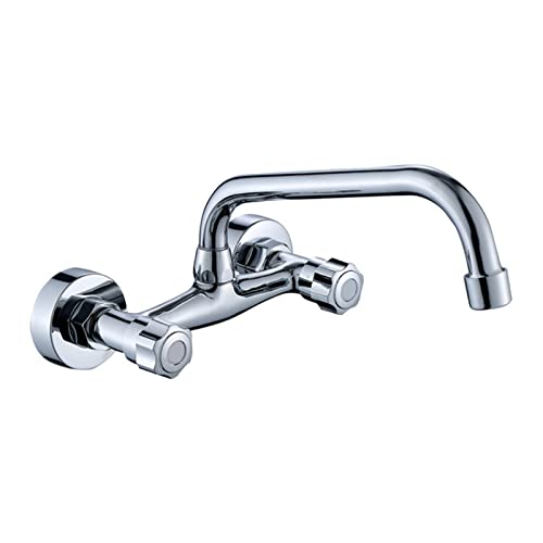 UQACHG Wandmontierte Küchenarmatur, Messing, Chrom, Doppelgriff, Doppelloch, Kalt- und Warmwasser-Mischbatterie, Waschtischarmaturen, Einheitsgröße von UQACHG