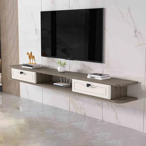 UQACHG Wandmontierter TV-Schrank, schwebende Medienkonsole mit Schublade, moderne, schwebende TV-Einheit mit Kabelloch, Wandmontage, TV-Ständer mit offenem Stauraum für Wohnzimmer, Bett, Hellgrau, 120 von UQACHG