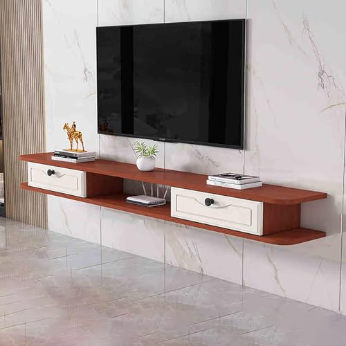 UQACHG Wandmontierter TV-Schrank, schwebende Medienkonsole mit Schublade, moderne, schwebende TV-Einheit mit Kabelloch, Wandmontage, TV-Ständer mit offenem Stauraum für Wohnzimmer, Bett, Rot, 170 x 24 von UQACHG