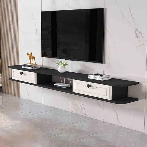 UQACHG Wandmontierter TV-Schrank, schwebende Medienkonsole mit Schublade, moderne, schwebende TV-Einheit mit Kabelloch, Wandmontage, TV-Ständer mit offenem Stauraum für Wohnzimmer, Bett, Schwarz, 170 von UQACHG