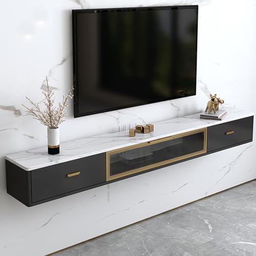 UQACHG Wandmontierter TV-Schrank, schwimmender TV-Ständer, mit nach unten gerichteter Glastür, Unterhaltungszentrum, TV-Konsole mit Stauraum, Wohnzimmermöbel, Schwarz, 120 x 18 cm von UQACHG