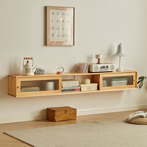 UQACHG Wandmontierter TV-Schrank mit Schiebetür, schwimmender TV-Schrank, modernes Steuerzentrum für Audio- und Videoausrüstung, platzsparend, geeignet für 81,3 - 199,5 cm (32 - 75 Zoll) Fernseher von UQACHG