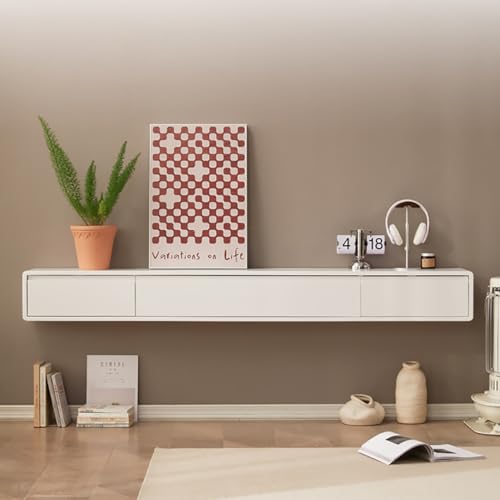 UQACHG Wandmontierter TV-Schrank mit Stauraum, schwimmender TV-Ständer mit 2 Schubladen, schwebender Entertainment-Center, TV-Schrank, Holz-TV-Media-Ständer, für Zuhause, Wohnzimmer, 140 x 24 x 20 cm von UQACHG