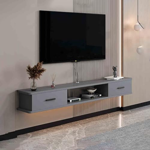 UQACHG Wandmontierter TV-Schrank unter dem Fernseher, schwebender Schrank, Massivholz, TV-Schrank mit Schubladen, TV-Konsolentisch mit offenem Ablagefach für Zuhause und Büro, Grau, 160 x 22 x 20 cm UQACHG Wandmontierter TV-Schrank unter dem Fernseher, schwebender Schrank, Massivholz, TV-Schrank mit Schubladen, TV-Konsolentisch mit offenem Ablagefach für Zuhause und Büro, Grau, 160 x 22 x 20 cm von UQACHG