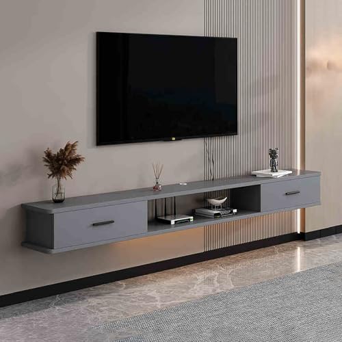 UQACHG Wandmontierter TV-Schrank unter dem Fernseher, schwebender Schrank, Massivholz, TV-Schrank mit Schubladen, TV-Konsolentisch mit offenem Ablagefach für Zuhause und Büro, Grau, 180 x 22 x 20 cm UQACHG Wandmontierter TV-Schrank unter dem Fernseher, schwebender Schrank, Massivholz, TV-Schrank mit Schubladen, TV-Konsolentisch mit offenem Ablagefach für Zuhause und Büro, Grau, 180 x 22 x 20 cm von UQACHG