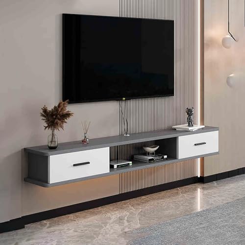 UQACHG Wandmontierter TV-Schrank unter dem Fernseher, schwebender Schrank, Massivholz, TV-Schrank mit Schubladen, TV-Konsolentisch mit offenem Ablagefach für Zuhause und Büro, Wohnen, Grau-Weiß, 160 x UQACHG Wandmontierter TV-Schrank unter dem Fernseher, schwebender Schrank, Massivholz, TV-Schrank mit Schubladen, TV-Konsolentisch mit offenem Ablagefach für Zuhause und Büro, Wohnen, Grau-Weiß, 160 x von UQACHG