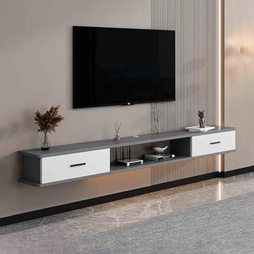 UQACHG Wandmontierter TV-Schrank unter dem Fernseher, schwebender Schrank, Massivholz, TV-Schrank mit Schubladen, TV-Konsolentisch mit offenem Ablagefach für Zuhause und Büro, Wohnen, Grau-Weiß, 180 x UQACHG Wandmontierter TV-Schrank unter dem Fernseher, schwebender Schrank, Massivholz, TV-Schrank mit Schubladen, TV-Konsolentisch mit offenem Ablagefach für Zuhause und Büro, Wohnen, Grau-Weiß, 180 x von UQACHG
