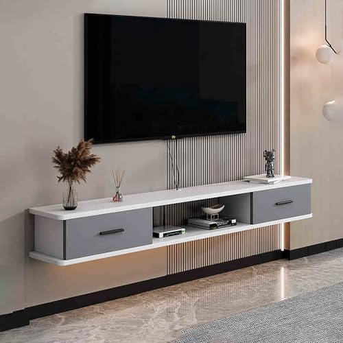 UQACHG Wandmontierter TV-Schrank unter dem Fernseher, schwebender Schrank, Massivholz, TV-Schrank mit Schubladen, TV-Konsolentisch mit offenem Ablagefach für Zuhause und Büro, Wohnen, Weiß-Grau, 180 x UQACHG Wandmontierter TV-Schrank unter dem Fernseher, schwebender Schrank, Massivholz, TV-Schrank mit Schubladen, TV-Konsolentisch mit offenem Ablagefach für Zuhause und Büro, Wohnen, Weiß-Grau, 180 x von UQACHG