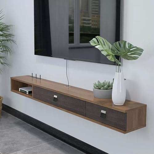 UQACHG Wandmontierter TV-Ständer, ultradünn, schwebender TV-Schrank, moderne Medienkonsole, schwebendes Wandregal mit Stauraum, für Zuhause und Büro, für 81,3 - 178,8 cm große Fernseher, Braun, 140 x von UQACHG