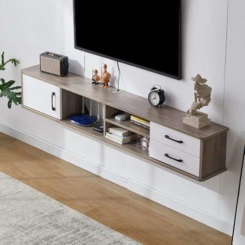 UQACHG Wandmontierter TV-Ständer mit 2 Schubladen, kleiner schwebender TV-Ständer, TV-Regale für die Wand, schwebendes Regal für unter dem Fernseher, TV-Schrank aus Holz, für Zuhause und Büro, Grau UQACHG Wandmontierter TV-Ständer mit 2 Schubladen, kleiner schwebender TV-Ständer, TV-Regale für die Wand, schwebendes Regal für unter dem Fernseher, TV-Schrank aus Holz, für Zuhause und Büro, Grau von UQACHG