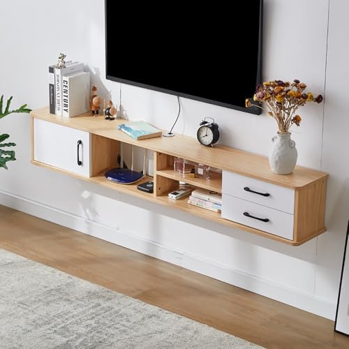UQACHG Wandmontierter TV-Ständer mit 2 Schubladen, kleiner schwimmender TV-Ständer, TV-Regale für die Wand, schwebender Regal für unter dem Fernseher, TV-Schrank aus Holz, für Zuhause und Büro UQACHG Wandmontierter TV-Ständer mit 2 Schubladen, kleiner schwimmender TV-Ständer, TV-Regale für die Wand, schwebender Regal für unter dem Fernseher, TV-Schrank aus Holz, für Zuhause und Büro von UQACHG