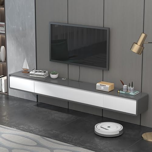 UQACHG Wandmontierter TV-Ständer mit 2 Schubladen, wandmontiertes Unterhaltungszentrum, Unterhaltungs-Mediengeräte, Bauernhaus, schwimmender TV-Schrank, aus Holz, für Livi, graue Tür, 120 x 24 x 20 cm von UQACHG