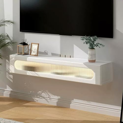 UQACHG Wandmontierter TV-Ständer mit Stauraum, schwebender TV-Schrank aus Massivholz, moderne Medienkonsole mit Drahtloch für Wohnzimmer, Schlafzimmer, für 81,3 - 199,5 cm große Fernseher, Weiß-A-L UQACHG Wandmontierter TV-Ständer mit Stauraum, schwebender TV-Schrank aus Massivholz, moderne Medienkonsole mit Drahtloch für Wohnzimmer, Schlafzimmer, für 81,3 - 199,5 cm große Fernseher, Weiß-A-L von UQACHG