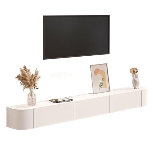 UQACHG Wandmontierter TV-Ständer mit Stauraum, schwebender TV-Schrank aus Massivholz, moderne Unterhaltungs-Mittelkonsole für Zuhause und Büro, für 30-65-Zoll-Fernseher, Weiß, 140 cm von UQACHG
