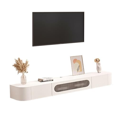 UQACHG Wandmontierter TV-Ständer mit Stauraum, schwebender TV-Schrank aus Massivholz, moderne Unterhaltungs-Mittelkonsole für Zuhause und Büro, für 30-65-Zoll-Fernseher, Weiß, 160 cm von UQACHG
