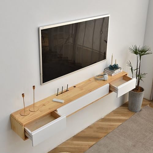 UQACHG Wandmontierter TV-Ständer mit zwei Schubladen, Massivholzschrank, schwimmendes Unterhaltungszentrum, TV- und Medienkonsole, Tischmöbel für Wohnzimmer, für 76,2 - 160 cm (30-65 Zoll) Fernseher von UQACHG
