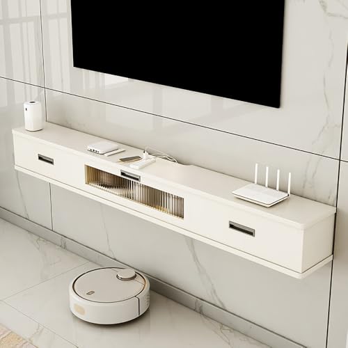 UQACHG Wandmontierter TV-Ständer mit zwei Schubladen, schwimmende Konsole für unter dem Fernseher, Medienkonsole, kleines Unterhaltungszentrum, Holz-TV-Schrank, für Familie, Büro und heiß, Weiß, 180 x von UQACHG