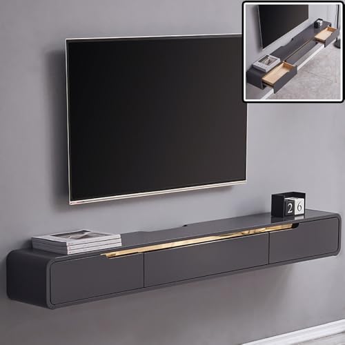 UQACHG Wandmontierter weißer TV-Schrank, schwimmende TV-Konsole, Unterhaltungszentrum, TV-Aufbewahrungsregal, Bauernhaus, Holz, schwimmender TV-Schrank, für Schlafzimmer, Wohnzimmer, Flur, Grau, 150 x von UQACHG