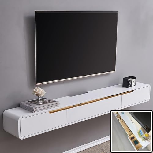 UQACHG Wandmontierter weißer TV-Schrank, schwimmende TV-Konsole, Unterhaltungszentrum, TV-Aufbewahrungsregal, Bauernhaus, Holz, schwimmender TV-Schrank, für Schlafzimmer, Wohnzimmer, Flur, Weiß, 120 x UQACHG Wandmontierter weißer TV-Schrank, schwimmende TV-Konsole, Unterhaltungszentrum, TV-Aufbewahrungsregal, Bauernhaus, Holz, schwimmender TV-Schrank, für Schlafzimmer, Wohnzimmer, Flur, Weiß, 120 x von UQACHG
