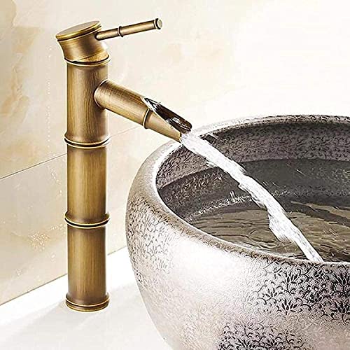 UQACHG Waschbeckenarmatur, antiker Badezimmer-Wasserhahn, Messing, Waschbeckenarmaturen, hoher Bambus, heißes und kaltes Wasser, Küche, Outdoor, Garten, 1 Waschbecken-Mischbatterie, von UQACHG
