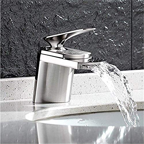 UQACHG Waschbeckenarmatur, vermessingter Einhebel-Waschtisch für heißes und kaltes Waschbecken, Wasserfallauslauf, Wasserhahn, von UQACHG