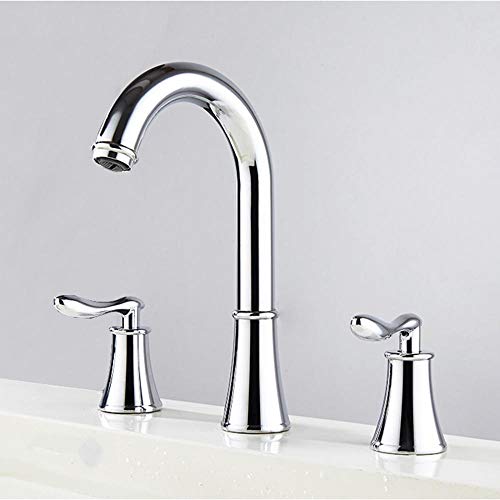 UQACHG Waschbeckenarmatur mit 3 Löchern, Messing, drehbar, geteilt, heiß und kalt, Badezimmer-Wasserhahn für Waschbecken, schwarz, weiß UQACHG Waschbeckenarmatur mit 3 Löchern, Messing, drehbar, geteilt, heiß und kalt, Badezimmer-Wasserhahn für Waschbecken, schwarz, weiß von UQACHG