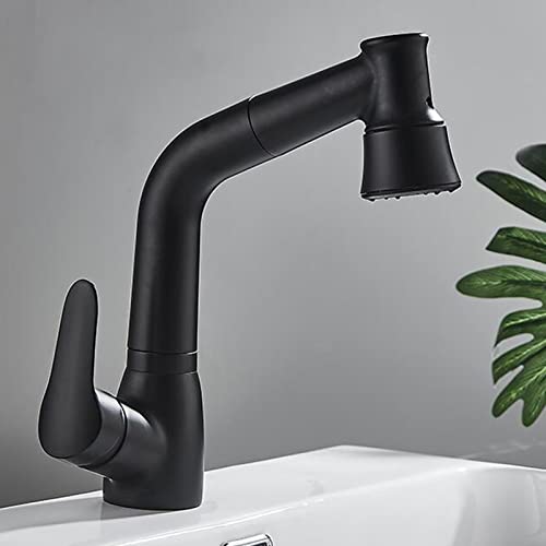 UQACHG Waschbeckenarmatur mit herausziehbarem Sprüh-Drehgelenk, Messing, multifunktional, für heißes und kaltes Wasser, Einloch-Badezimmerarmaturen, Grau, Nero von UQACHG
