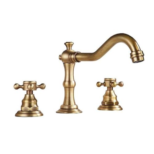 UQACHG Waschtischarmatur mit 3 Löchern, Doppelgriff, heißes und kaltes Wasser, Messing, Waschbeckenarmatur, Antik-Antik UQACHG Waschtischarmatur mit 3 Löchern, Doppelgriff, heißes und kaltes Wasser, Messing, Waschbeckenarmatur, Antik-Antik von UQACHG
