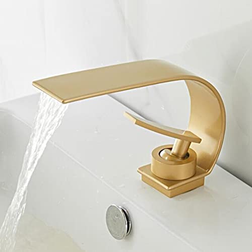 UQACHG Waschtischarmaturen, Wasserfall, Messing, Warm- und Kaltwasser, Einloch-Badezimmerarmatur, D, C von UQACHG