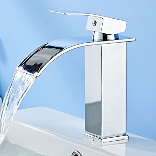 UQACHG Wasserfall-Badezimmerarmatur, goldfarben, Edelstahl, Waschtischarmatur für Waschbecken, Einhandmischbatterie für heißes und kaltes Wasser, kurz, Cromo-Short von UQACHG