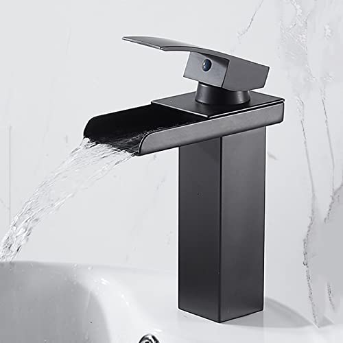 UQACHG Wasserfall-Badezimmerarmatur, goldfarben, Edelstahl, Waschtischarmatur für Waschbecken, Einhandmischbatterie für heißes und kaltes Wasser, kurz, neo-kurz von UQACHG