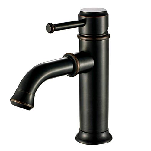 Waschbeckenarmatur im Retro-Stil, gebürstetes Waschbecken, heißes und kaltes Wasser, einfacher Einhebel-Einhebel-Wasserhahn aus schwarzer Bronze Waschbeckenarmatur im Retro-Stil, gebürstetes Waschbecken, heißes und kaltes Wasser, einfacher Einhebel-Einhebel-Wasserhahn aus schwarzer Bronze von UQACHG