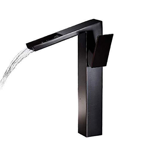 Wasserfallauslauf aus schwarzem Messing, Warm- und Kaltwasserhahn, aus Kupfer, quadratisch, Höhe über der Theke, Waschbecken, Wasserhahn, Deck, Badezimmer, Waschbecken, Wasserfallauslauf aus schwarzem Messing, Warm- und Kaltwasserhahn, aus Kupfer, quadratisch, Höhe über der Theke, Waschbecken, Wasserhahn, Deck, Badezimmer, Waschbecken, von UQACHG