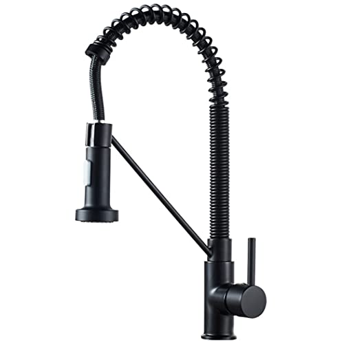 Wasserhahn für Küchenspüle, schwarzes Messing, kommerzielle Feder-Küchenarmatur mit herausziehbarem Sprüher, Einhandgriff heiß und kalt, 360 ° drehbar, Mischbatterie, 2 Modi Spra, Wasserhahn für Küchenspüle, schwarzes Messing, kommerzielle Feder-Küchenarmatur mit herausziehbarem Sprüher, Einhandgriff heiß und kalt, 360 ° drehbar, Mischbatterie, 2 Modi Spra, von UQACHG