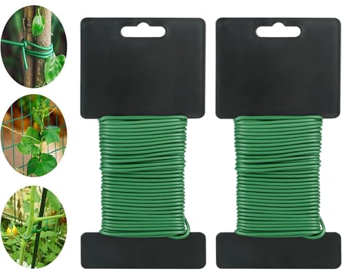 UQMIQURA 2 Stück Gartendraht, 2.5 mm x 10 m Pflanzendraht Grün, Pflanzenbinder, Bindedraht Pflanzen, Gartendrahtbinder, Gartendraht Ummantelt Pflanzenbindedraht Pflanzenstütze für Kletterpflanzen von UQMIQURA