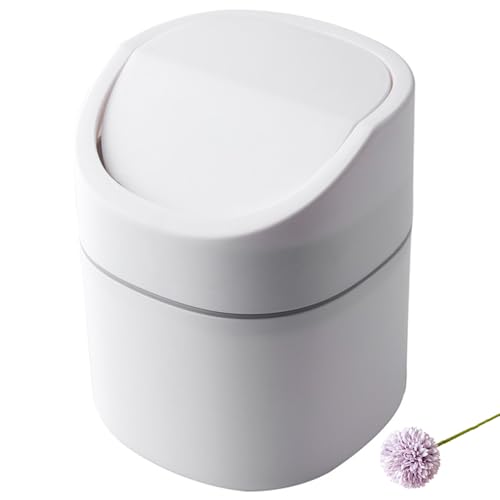UQMIQURA Desktop-Mülleimer, 2L Klein Tischmülleimer, Mini süße Desktop-Mülleimer, Tischmülleimer mit Deckel, Mini Mülleimer für Schminktische, Schreibtische, Nachttische, Schlafzimmer (Weiß) von UQMIQURA