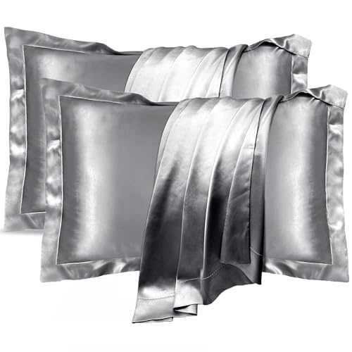 UQQU 2er Set Maulbeerseide Kissenbezug, 100% Seidenkissenbezug 40x80cm für Haar und Hautpflege, Natürliche Seide Kissenbezug mit Weiche Atmungsaktive Glatte Standardgröße - Grau von UQQU