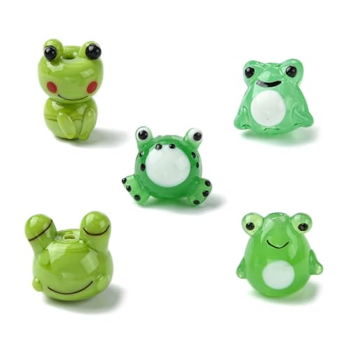 UR URLIFEHALL 10 Stück 5 Stile 3D grüne Frosch-Lampwork-Perlen, handgefertigt, niedliche Tiere, lose Abstandshalter-Perlen für DIY-Armbänder, Halsketten, Ohrringe, Schmuckherstellung von UR URLIFEHALL