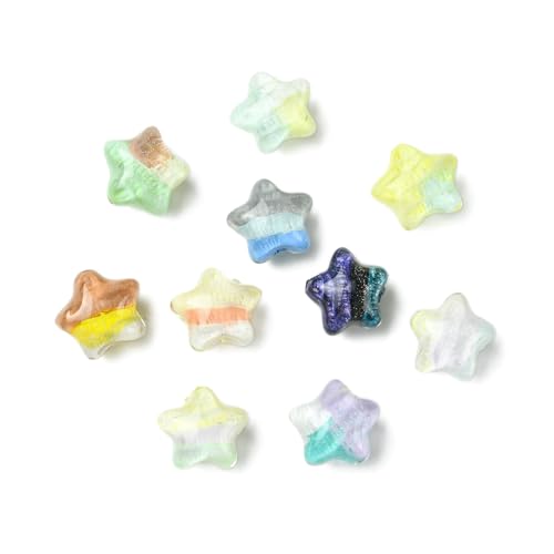 UR URLIFEHALL 10 Stück Acryl-Sternperlen in 10 Farben, transparente Stern-Abstandshalter mit Glitzerpulver für Halsketten, Armbänder, Ohrringe, Schmuckherstellung von UR URLIFEHALL
