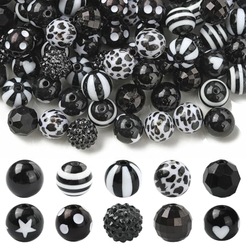 UR URLIFEHALL 100 Stück zufällige 16 mm runde Acrylperlen in Schwarz und Weiß, Kaugummi-Perlen für Schmuckherstellung, Armbänder, Ohrringe, Halsketten, Bastelprojekte UR URLIFEHALL 100 Stück zufällige 16 mm runde Acrylperlen in Schwarz und Weiß, Kaugummi-Perlen für Schmuckherstellung, Armbänder, Ohrringe, Halsketten, Bastelprojekte von UR URLIFEHALL