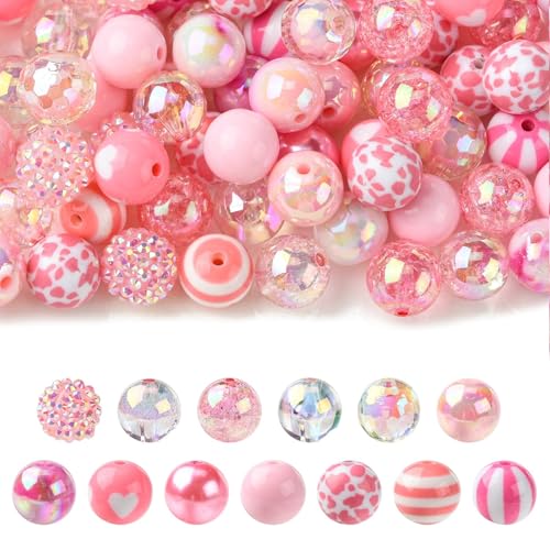 UR URLIFEHALL 100 Stück zufällige 16 mm runde Acrylperlen rosa Serie Kaugummi-Perlen für Schmuckherstellung, Armbänder, Ohrringe, Halsketten, Bastelprojekte UR URLIFEHALL 100 Stück zufällige 16 mm runde Acrylperlen rosa Serie Kaugummi-Perlen für Schmuckherstellung, Armbänder, Ohrringe, Halsketten, Bastelprojekte von UR URLIFEHALL