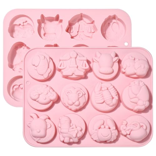 UR URLIFEHALL 2 Stück 12 Sternbild-Formen Silikon Sternzeichen Formen Horoskop Schokoladenformen für Kuchen Süßigkeiten Pudding Kekse Seife Kerzen Herstellung von UR URLIFEHALL