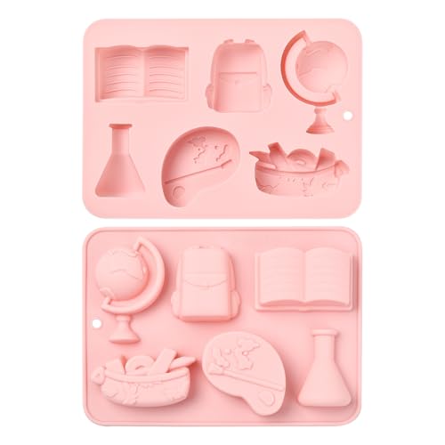 UR URLIFEHALL 2 Stück Silikonformen Schulranzen Buch Globus Form Fondant Formen für Schokolade Süßigkeiten Backen Lebensmittel Party Keks Kuchen Dekorationen von UR URLIFEHALL