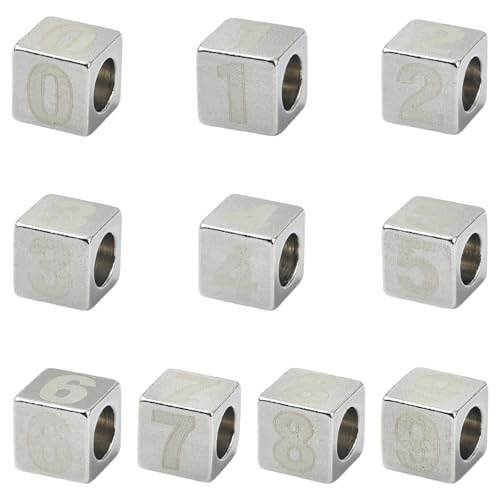UR URLIFEHALL 20 Stück 8 mm große Würfelperlen aus Edelstahl, großes Loch mit Zahlen 0–9, Abstandshalter für DIY-Armbänder, Halsketten, Schmuckherstellung, Handwerk UR URLIFEHALL 20 Stück 8 mm große Würfelperlen aus Edelstahl, großes Loch mit Zahlen 0–9, Abstandshalter für DIY-Armbänder, Halsketten, Schmuckherstellung, Handwerk von UR URLIFEHALL