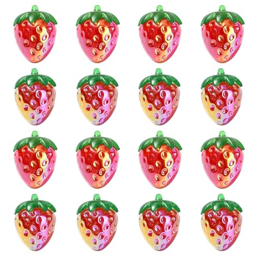 UR URLIFEHALL 20 Stück Acryl-Erdbeerperlen in 2 Farben, UV-beschichtet, Obst- und Lebensmittelperlen mit grünem Blatt für selbstgemachte Halsketten, Armbänder, Ohrringe, Schmuckherstellung UR URLIFEHALL 20 Stück Acryl-Erdbeerperlen in 2 Farben, UV-beschichtet, Obst- und Lebensmittelperlen mit grünem Blatt für selbstgemachte Halsketten, Armbänder, Ohrringe, Schmuckherstellung von UR URLIFEHALL