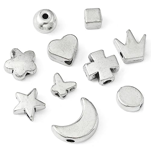 UR URLIFEHALL 200 Stück 10 Stile Antike Silber Krone Würfel Stern Mond Kreuz Blume Schmetterling Herz Oval Spacer Perlen für DIY Schmuck machen von UR URLIFEHALL