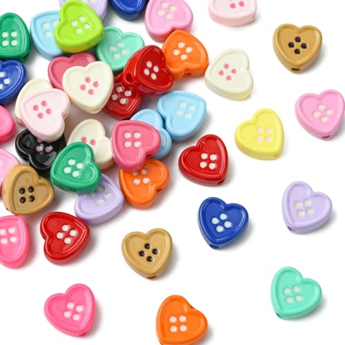 UR URLIFEHALL 40 Stück zufällige Acryl-Herzknopf-Perlen zum Backen, bemalt, Nähthema, Abstandshalter für DIY-Armbänder, Halsketten, Ohrringe, Schmuckherstellung UR URLIFEHALL 40 Stück zufällige Acryl-Herzknopf-Perlen zum Backen, bemalt, Nähthema, Abstandshalter für DIY-Armbänder, Halsketten, Ohrringe, Schmuckherstellung von UR URLIFEHALL